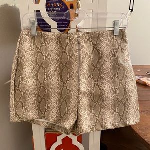 zip up faux leather snake print shorts
